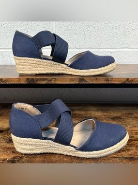 Life Stride Shoes Keaton Espadrille Wedge Casual Blue Closed Toe Women's 10